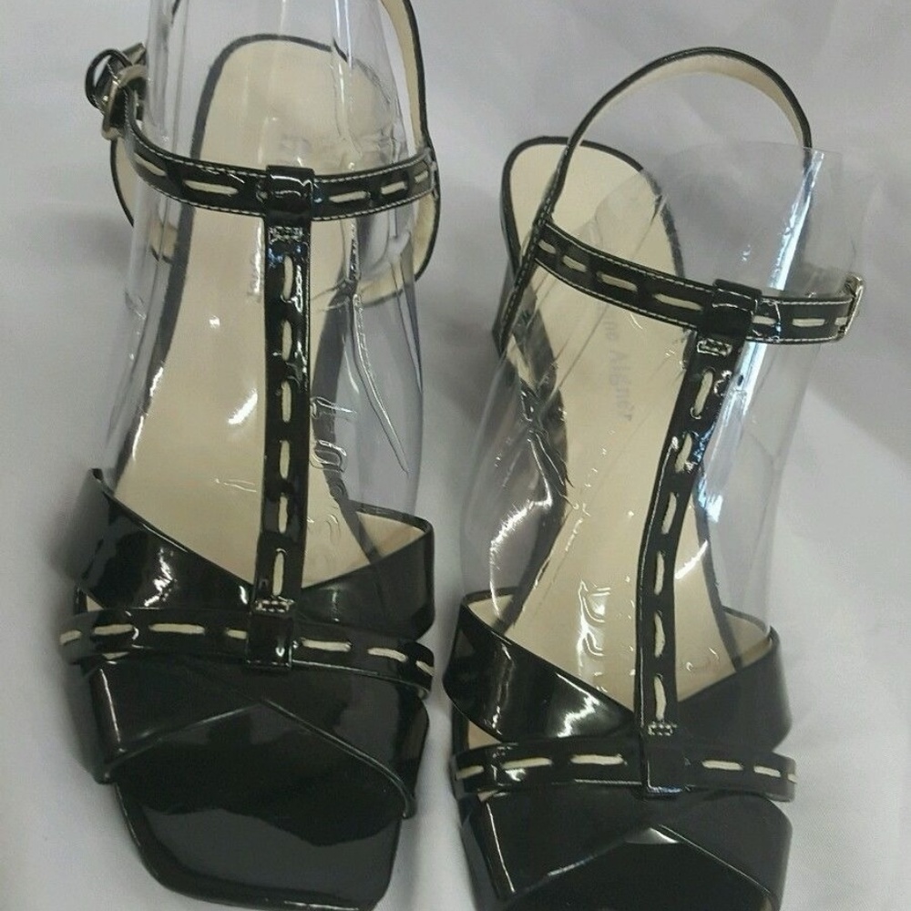 ETIENNE AIGNER MIRAE Black Patent T Strap Heel 8M